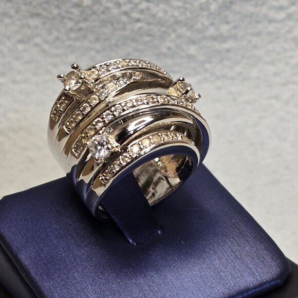 Wide Stacked-Look Ring in Silvertone - Picture 6 of 8